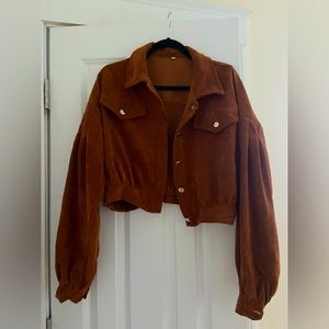 Cropped brown corduroy jacket with silver buttons!